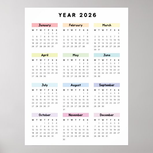 Rainbow Minimalist 2026 Kalender Poster (Voorkant)