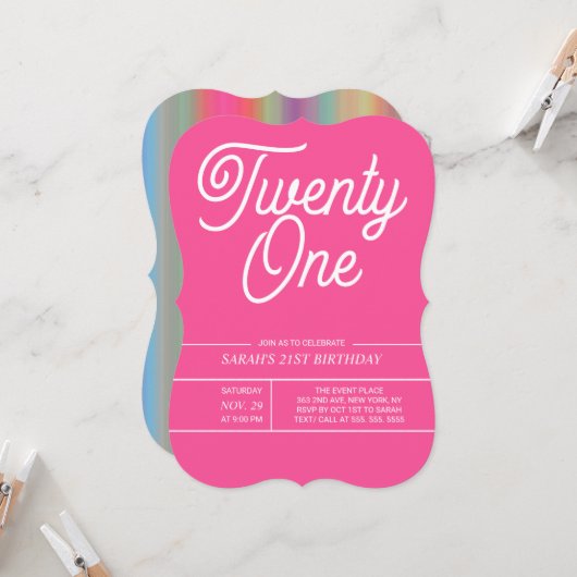 Rainbow Modern 21e anniversaire de fête Invitation (Devant/Arrière en situation)