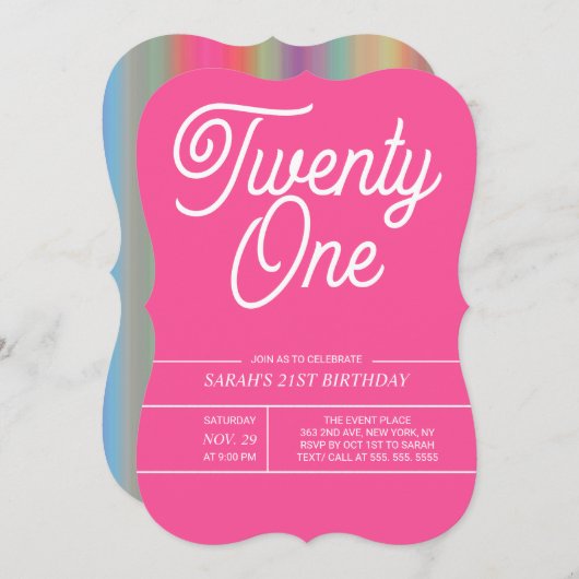 Rainbow Modern 21e anniversaire de fête Invitation (Devant / Derrière)
