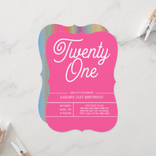 Rainbow Modern 21st Birthday Party Invitation Kaart