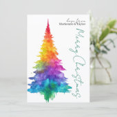 Rainbow Modern Christmas Tree Photo Personalized Feestdagenkaart (Staand voorkant)