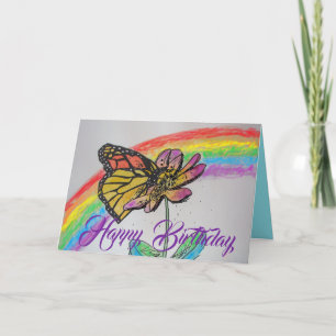 Rainbow Monarch Butterfly Painting Verjaardag Kaar Kaart