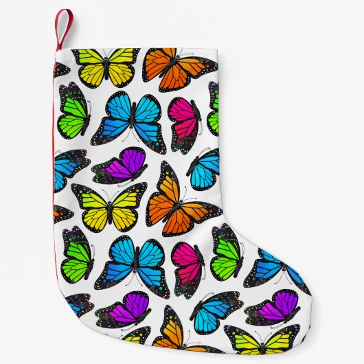 Rainbow Monarch Butterfly Pattern Kleine Kerstsok (Voorkant)