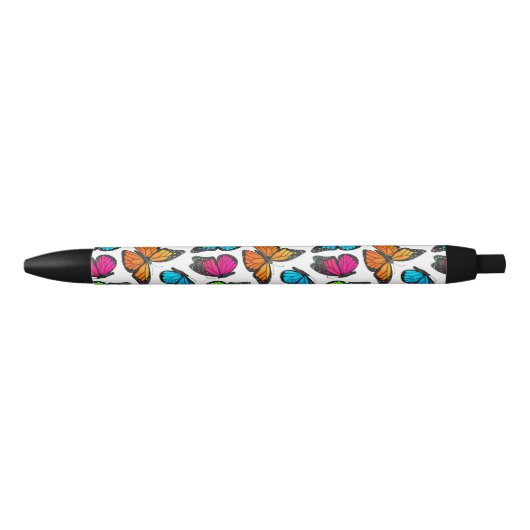 Rainbow Monarch Butterfly Pattern Zwarte Inkt Pen (Voorkant)