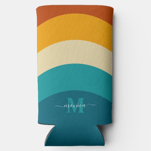 Rainbow Monogram Aangepaste naam Retro Sunset Stri (Achterkant)