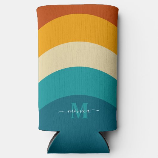 Rainbow Monogram Aangepaste naam Retro Sunset Stri (Voorkant)