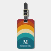 Rainbow Monogram Aangepaste naam Retro Sunset Stri Bagagelabel (Voorkant verticaal)