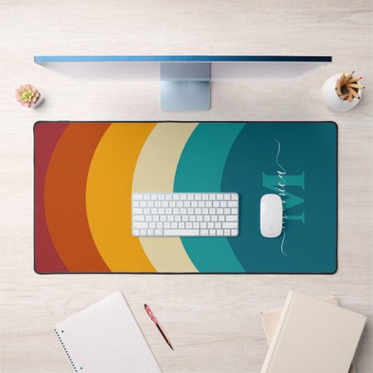 Rainbow Monogram Aangepaste naam Retro Sunset Stri Bureaumat (Kantoor 1)