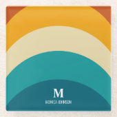Rainbow Monogram Aangepaste naam Retro Sunset Stri Glazen Onderzetter (Voorkant)