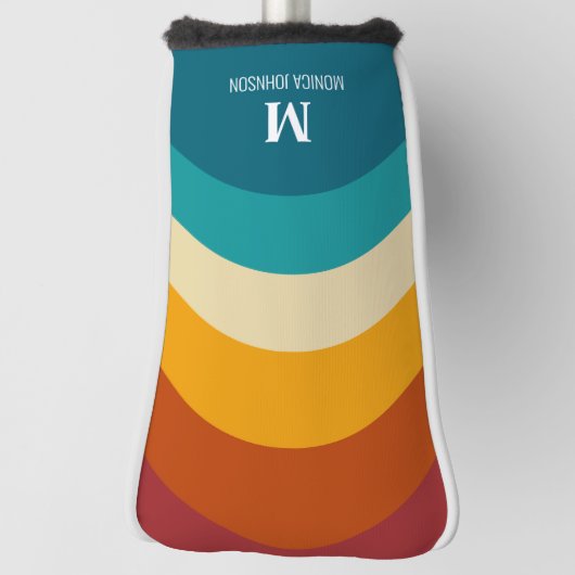 Rainbow Monogram Aangepaste naam Retro Sunset Stri Golfheadcover (Draai 90)