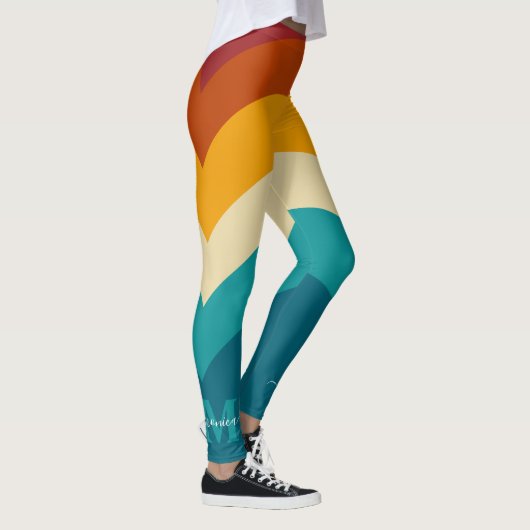 Rainbow Monogram Aangepaste naam Retro Sunset Stri Leggings (Rechts)