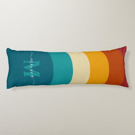 Rainbow Monogram Aangepaste naam Retro Sunset Stri Lichaamskussen (Achterkant)