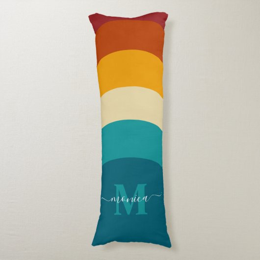 Rainbow Monogram Aangepaste naam Retro Sunset Stri Lichaamskussen (Voorkant Verticaal)