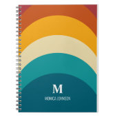 Rainbow Monogram Aangepaste naam Retro Sunset Stri Notitieboek (Voorkant)