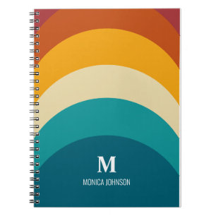 Rainbow Monogram Aangepaste naam Retro Sunset Stri Notitieboek