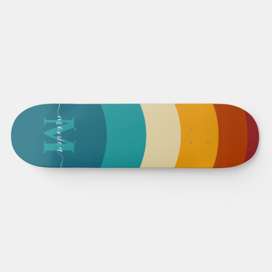 Rainbow Monogram Aangepaste naam Retro Sunset Stri Skateboard (Horizontaal)