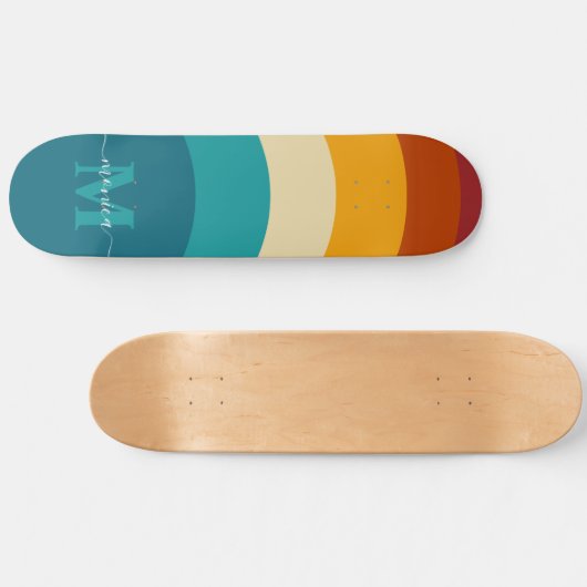 Rainbow Monogram Aangepaste naam Retro Sunset Stri Skateboard (Horizontaal)