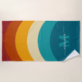 Rainbow Monogram Aangepaste naam Retro Sunset Stri Strandlaken (Voorkant)