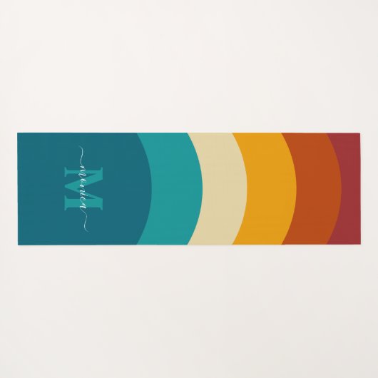 Rainbow Monogram Aangepaste naam Retro Sunset Stri Yogamat (Achterkant (horizontaal))