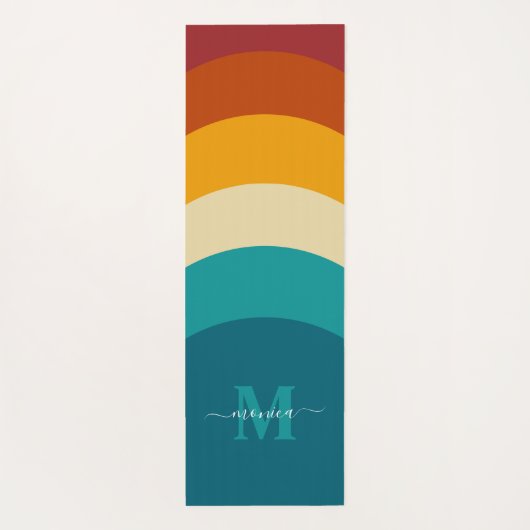 Rainbow Monogram Aangepaste naam Retro Sunset Stri Yogamat (Achterkant)