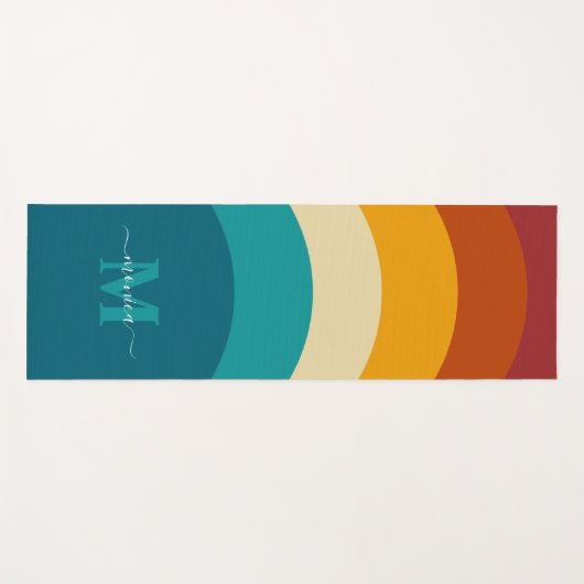 Rainbow Monogram Aangepaste naam Retro Sunset Stri Yogamat (Voorkant (horizontaal))