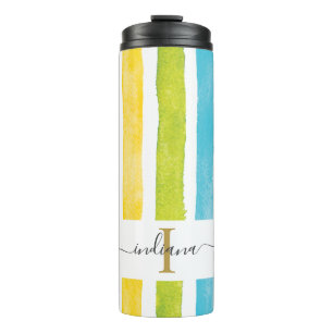 Rainbow Monogram Script Naam Stripes Aangepast Thermosbeker