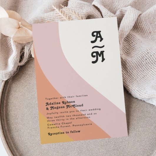 Rainbow Monogram Wedding van Modern Retro 70 Kaart