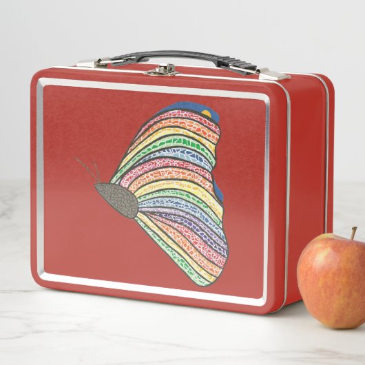 Rainbow Mosaic Butterfly on Metal Lunch Boxes (In situ)