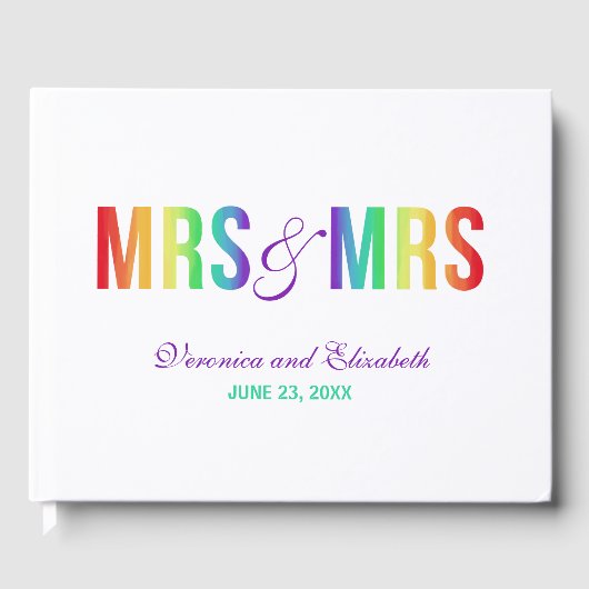 Rainbow Mrs & Mrs. | Lesbische bruiloft Gastenboek (Voorkant)