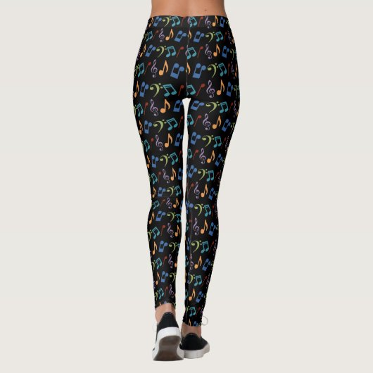 Rainbow Music Note Black Leggings (Dos)