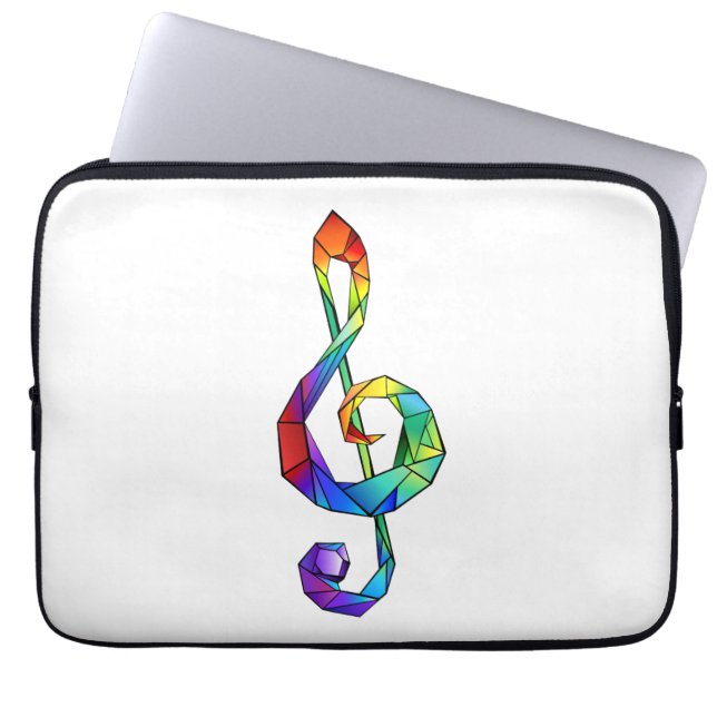 Rainbow musical key treble clean laptop sleeve (Voorkant)