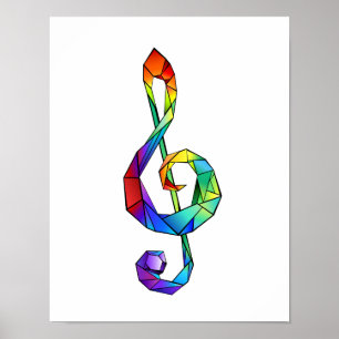 Rainbow musical key treble clean poster