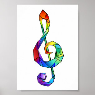 Rainbow musical key treble clean poster