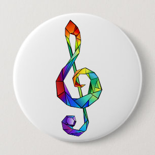 Rainbow musical key treble clean ronde button 4,0 cm