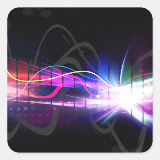 Rainbow Muzikale Golfvorm Vierkante Sticker (Voorkant)