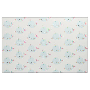 Rainbow Narwhal Kawaii Pattern in Pastel Blue Stof
