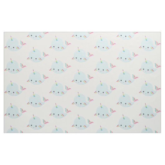 Rainbow Narwhal Kawaii Pattern in Pastel Blue Stof (Fat Quarter)