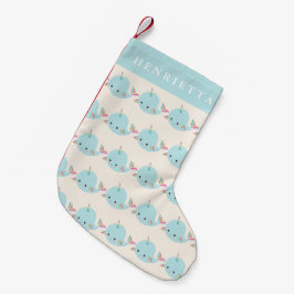 Rainbow Narwhal Kawaii Pattern Pastel Blue Name Kleine Kerstsok