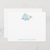 Rainbow Narwhal Kawaii Pattern Pastel Blue Name Notitiekaartje (Voorkant / Achterkant)
