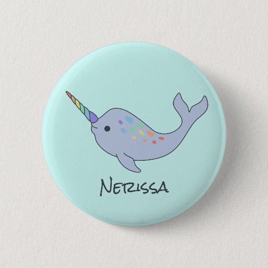 Rainbow Narwhal Name Button (Voorkant)