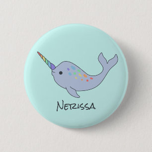 Rainbow Narwhal Name Button