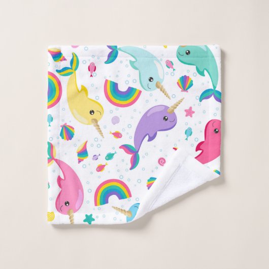 Rainbow Narwhal onder het Zee Meisjes gepersonalis Bad Handdoek (Wasdoekje)