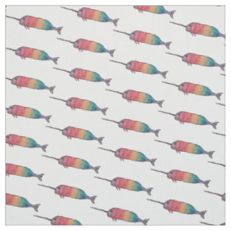 Rainbow Narwhal Pattern Fabric Print Stof