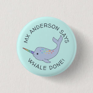 Rainbow Narwhal Whale Gereed Button