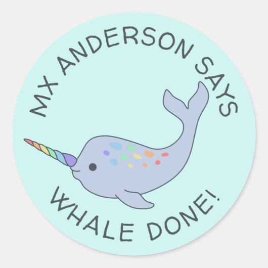 Rainbow Narwhal Whale Gereed Stickers (Voorkant)