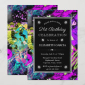 Rainbow Neon Abstract Glitter Lijst 21ste Verjaard Kaart (Voorkant / Achterkant)