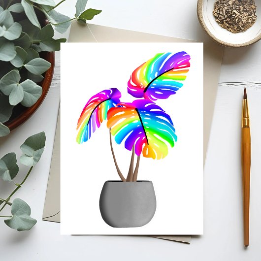 Rainbow Neon Monstera | Carte postale Plante color