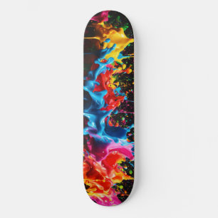 Rainbow Neon Paint Splash Skateboard Design