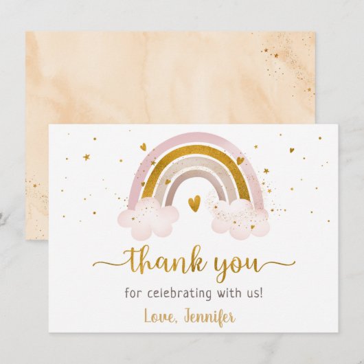 Rainbow Neutral Gold Pastel Baby shower Bedankt (Voorkant / Achterkant)