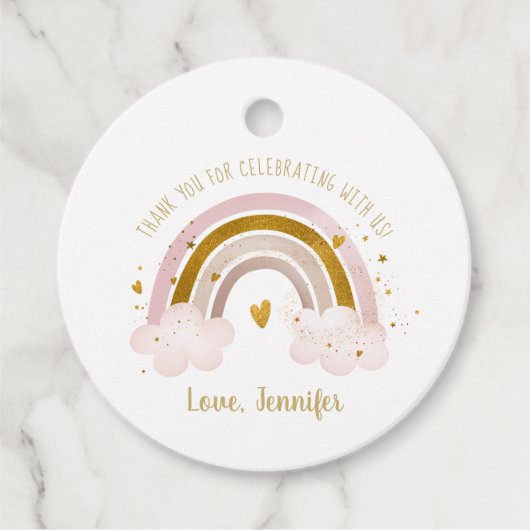 Rainbow Neutral Gold Pastel Baby shower Bedankt Bedankjes Labels (Voorkant)